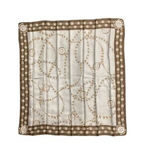 Gorgeous Oscar de la Renta Beige And Brown Square Silk Scarf